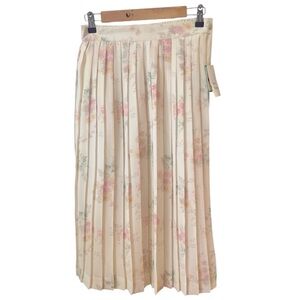 Vintage Leslie Fay Pleated Full A Line Midi Skirt Ivory Floral Size 10P NWT